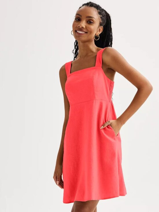 SO Dresses & Skirts - SO Goods For Life Skater Mini Dress Women's Size Medium Red Square Neck Straps
